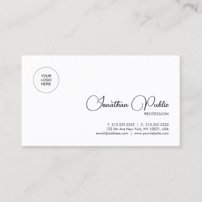 Custom Script Name Upload Company Logo Modern Business Card (Front)