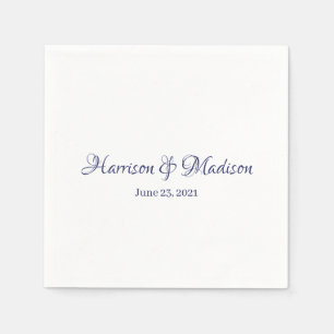 Custom script navy blue Names and Date Wedding Napkin
