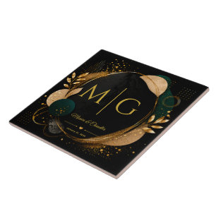 Custom Script on Luxury Black Gold Abstract Frame Tile