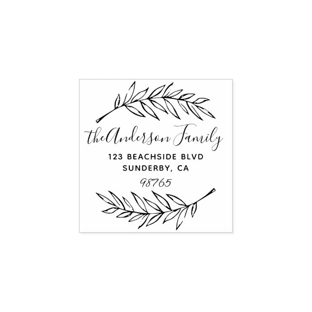Custom Script Palm Leaves Wreath Return Address Rubber Stamp (Imprint)
