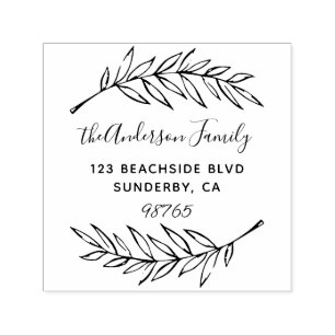 Custom Script Palm Leaves Wreath Return Address Self-inking Stamp