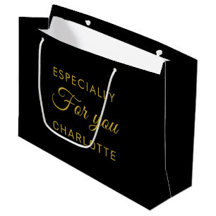 Custom Script Personal Text Modern Black Large Gift Bag