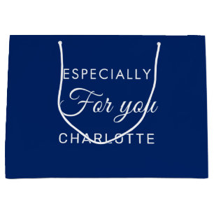 Custom Script Personal Text Modern Navy Large Gift Bag