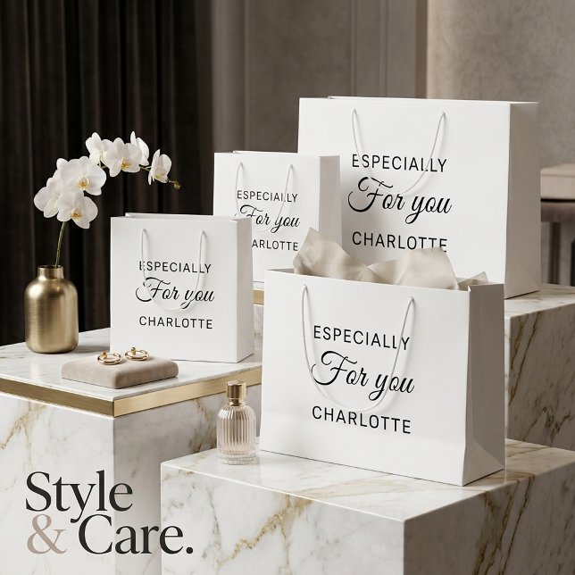 Custom Script Personal Text Modern White Large Gift Bag (Custom Script Personal Text Modern White Large Gift Bag)