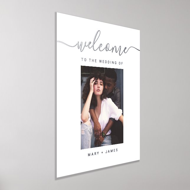 Custom Script Photo Wedding Welcome Foil Sign (Laydown)