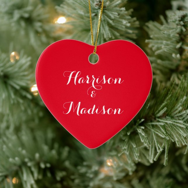 Custom script red Couple's Name Christmas Ceramic Tree Decoration (Tree)