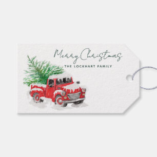 Custom Script Red Truck Christmas Holiday Gift Tags