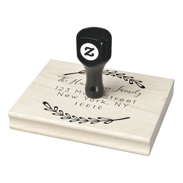 Custom Script Return Address Family Name Rubber Stamp (Stamp)