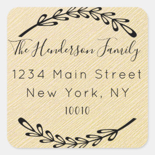 Custom Script Return Address Family Name Square Sticker