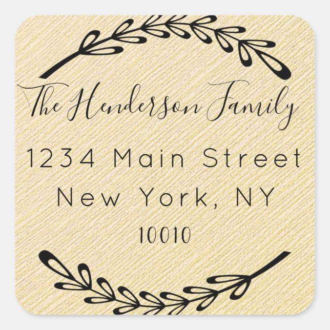 Custom Script Return Address Family Name Square Sticker (Front)