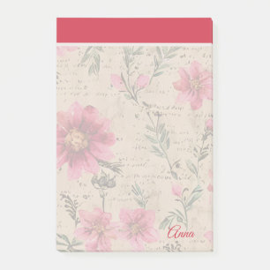 Custom script romantic vintage floral background post-it notes