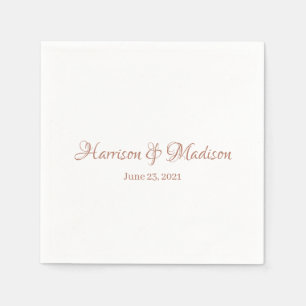 Custom script rose gold Names and Date Wedding Napkin