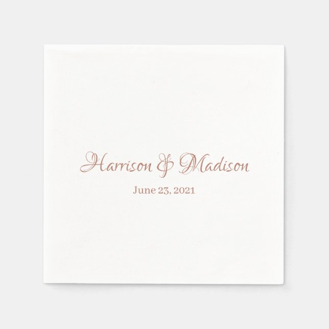 Custom script rose gold Names and Date Wedding  Napkin (Front)