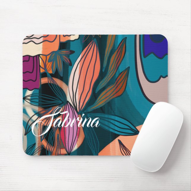 Custom Script Signature Name Tropical Mouse Mat (With Mouse)