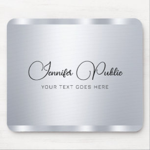Custom Script Silver Metallic Look Typography Mouse Mat
