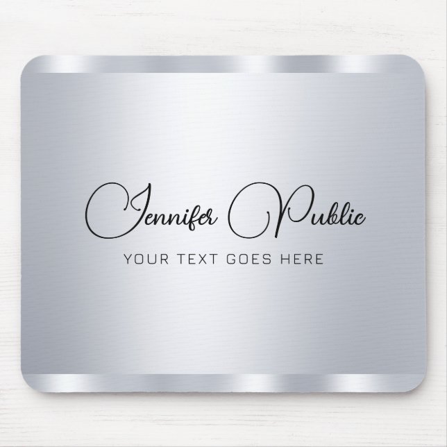 Custom Script Silver Metallic Look Typography Mouse Mat (Front)