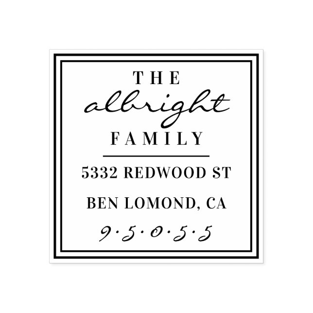 Custom Script Square Family Name Return Address Rubber Stamp (Imprint)