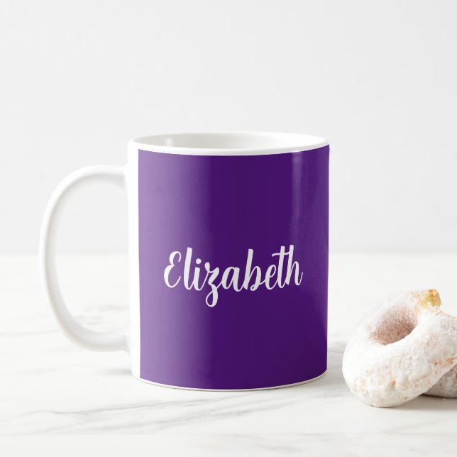 Custom Script Template Add Your Name Royal Purple Coffee Mug (With Donut)