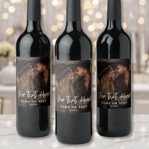 Custom Script Text Vertical Photo Wine Label