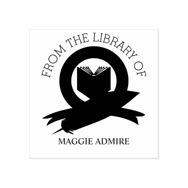 Custom Script Trendy Modern Floral Ex Libris Gift Rubber Stamp (Imprint)