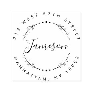 Custom Script & Wreath Last Name Return Address Self-inking Stamp