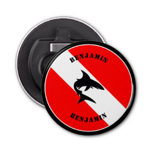 Custom Scuba Diving Flag and Shark Bottle Opener
