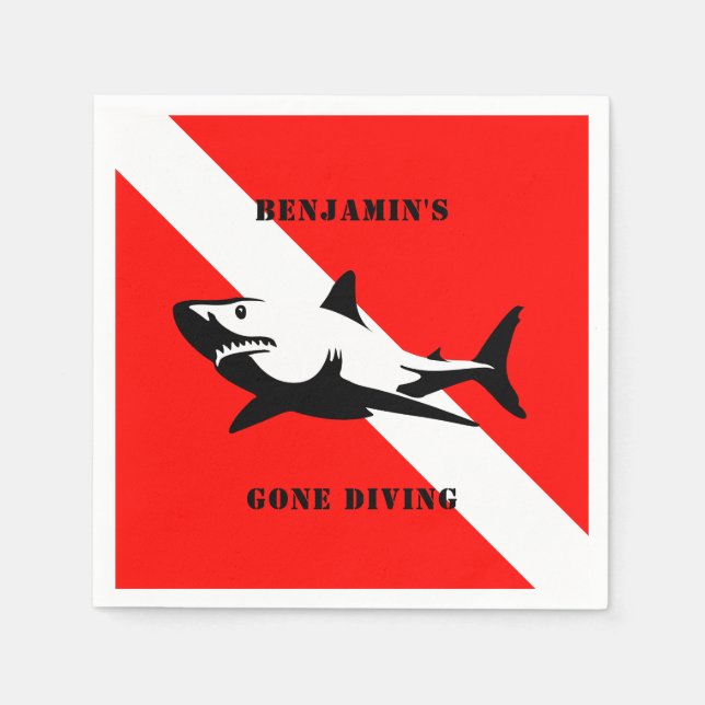 Custom Scuba Diving Flag and Shark Napkin (Front)