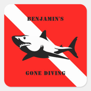 Custom Scuba Diving Flag and Shark Square Sticker
