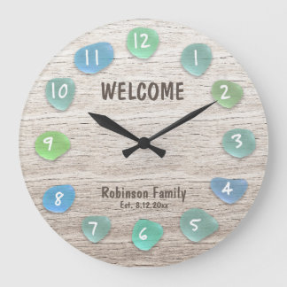 Custom Sea Glass Beach Driftwood Large Clock