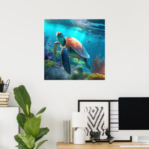 Custom Sea Turtle Image Poster Coastal Room Decor