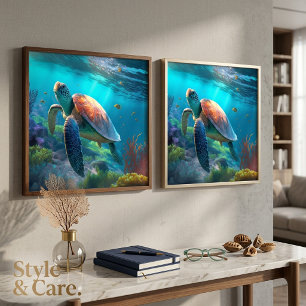 Custom Sea Turtle Image Poster Coastal Room Decor