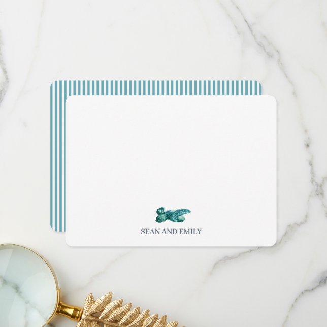 Custom Sea Turtle Painting Nautical Stationary Thank You Card (Front/Back In Situ)