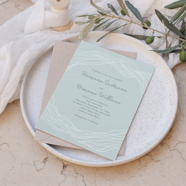 Custom Sea Waves Elegant Simple Modern Wedding Invitation (Creator Uploaded)