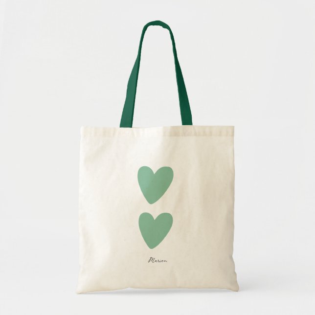 Custom Seafoam Green Heart Tote Bag  (Front)