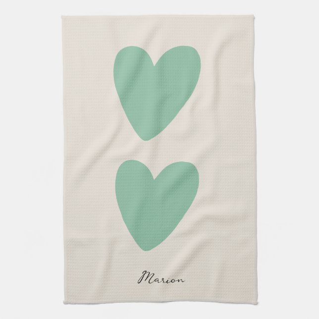 Custom Seafoam Green Mint Heart Kitchen Towel  (Vertical)