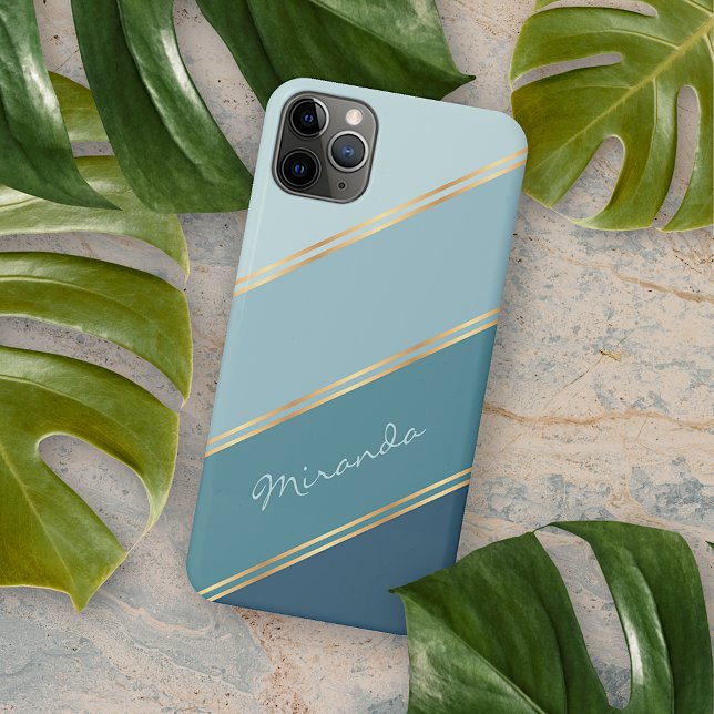 Custom Seafoam Teal Blue Ocean Green Stripes iPhone Case (Creator Uploaded)