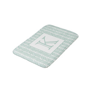 Custom Seaglass Mint Green White Zigzag Stripes Bath Mat