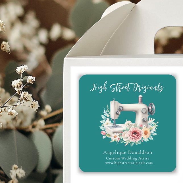 Custom Seamstress Floral Business Promotional Square Sticker (Creator Uploaded)