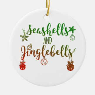 custom Seashells and jingle bells Ceramic Tree Decoration