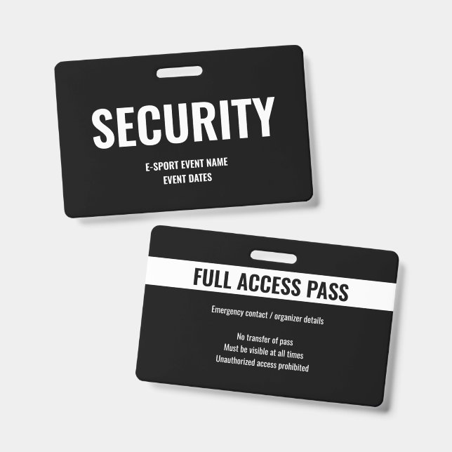 Custom Security Access Minimalist E-Sport Black ID Badge (Front & Back)