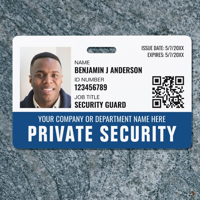 Custom Security Guard ID Photo Logo Name Blue ID Badge (Creator Uploaded)