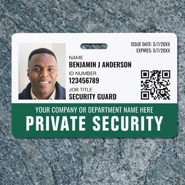 Custom Security Guard ID Photo Logo Name Green Badge (Creator Uploaded)