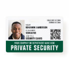 Custom Security Guard ID Photo Logo Name Green
