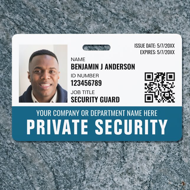 Custom Security Guard ID Photo Logo Name Teal ID Badge (Creator Uploaded)