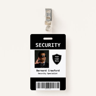Custom Security Personnel ID Badge Black | White