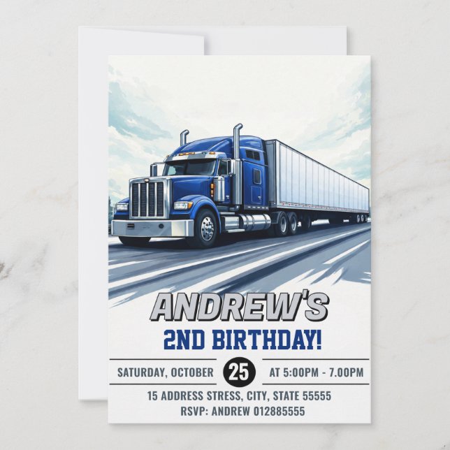 Custom Semi Truck Birthday Invitation (Front)