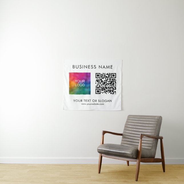 Custom Seminar Party Event QR Code Logo Backdrop Tapestry (In Situ (Horizontal))