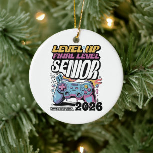 Custom Senior Class of 2026, Funny Gamer Graduate Ceramic Tree Decoration