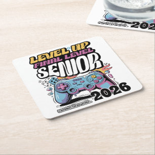 Custom Senior Class of 2026, Funny Gamer Graduate Square Paper Coaster