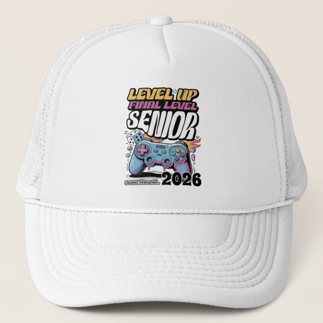 Custom Senior Class of 2026, Funny Gamer Graduate  Trucker Hat (Front)